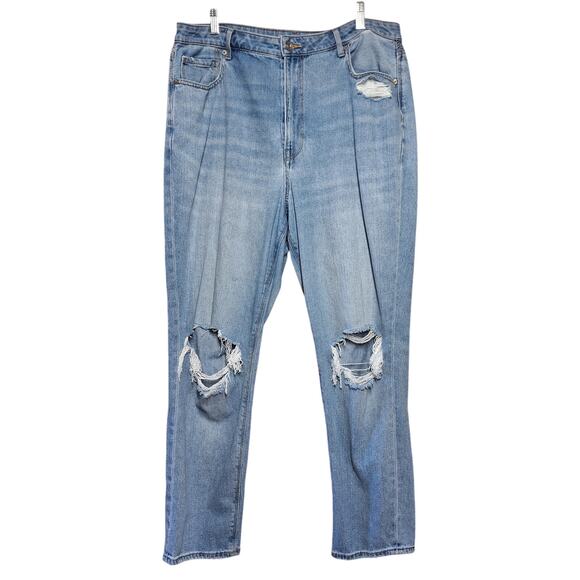 American Eagle Mom jean size 18 plus size high rise blown out knee tapered jeans - Picture 2 of 8